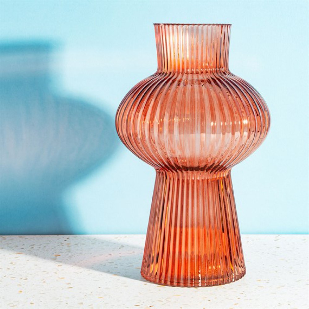 Shapely Fluted Glass Vase Amber 35cm Flower Vases